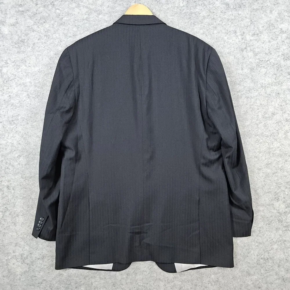 Michael Kors Men's Blazer Navy Blue Pinstriped Size 46L 100% Wool 3-Button Front